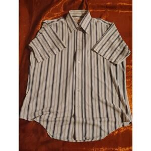 Arrows Shirt Mens 16 Short Sleeve Striped Button Up White Navy Casual Pocket